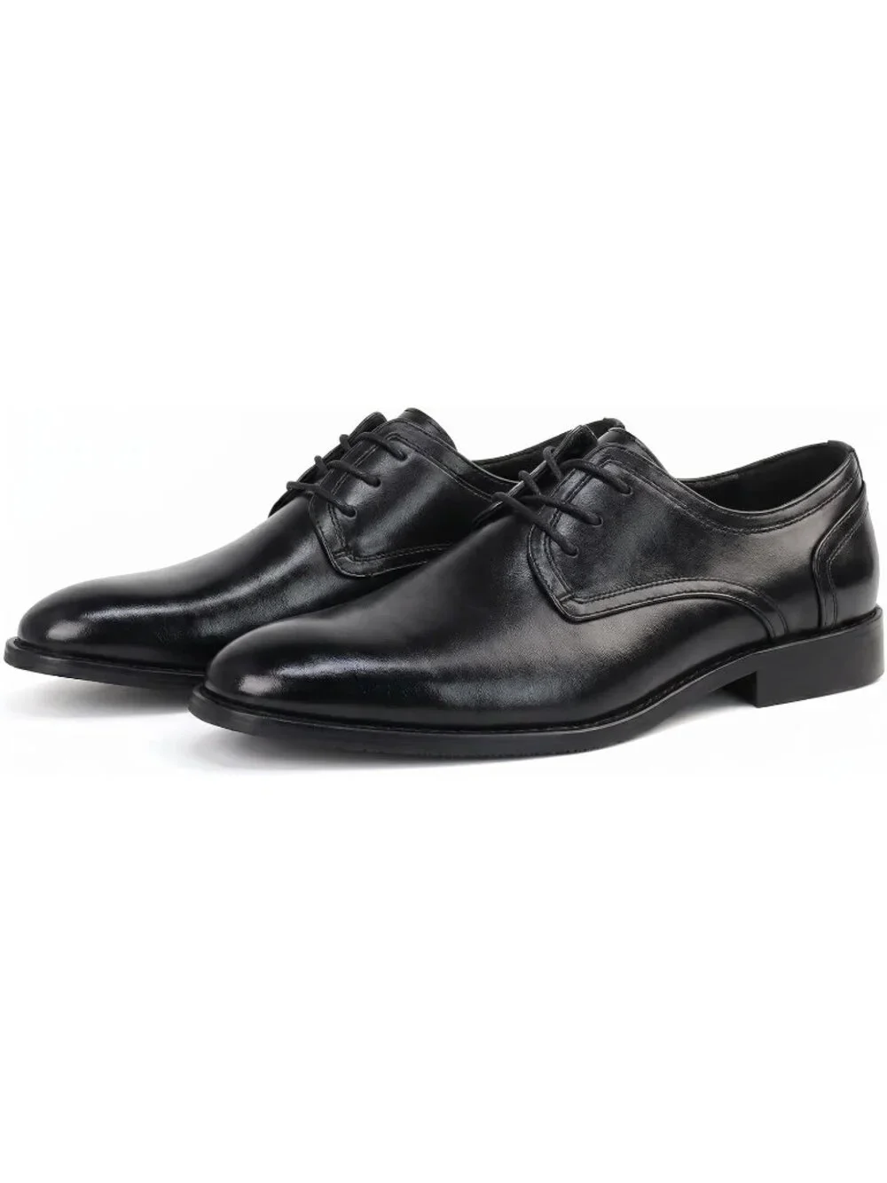 Men's Dark Polished Leather Rounded Toe Formal Business Derby Oxfords Shoes